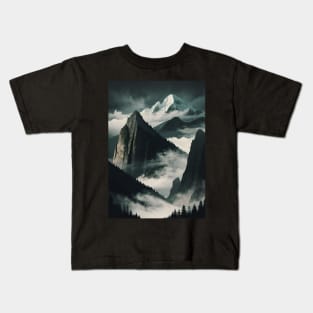 Misty Mountaintops with Clouds Kids T-Shirt